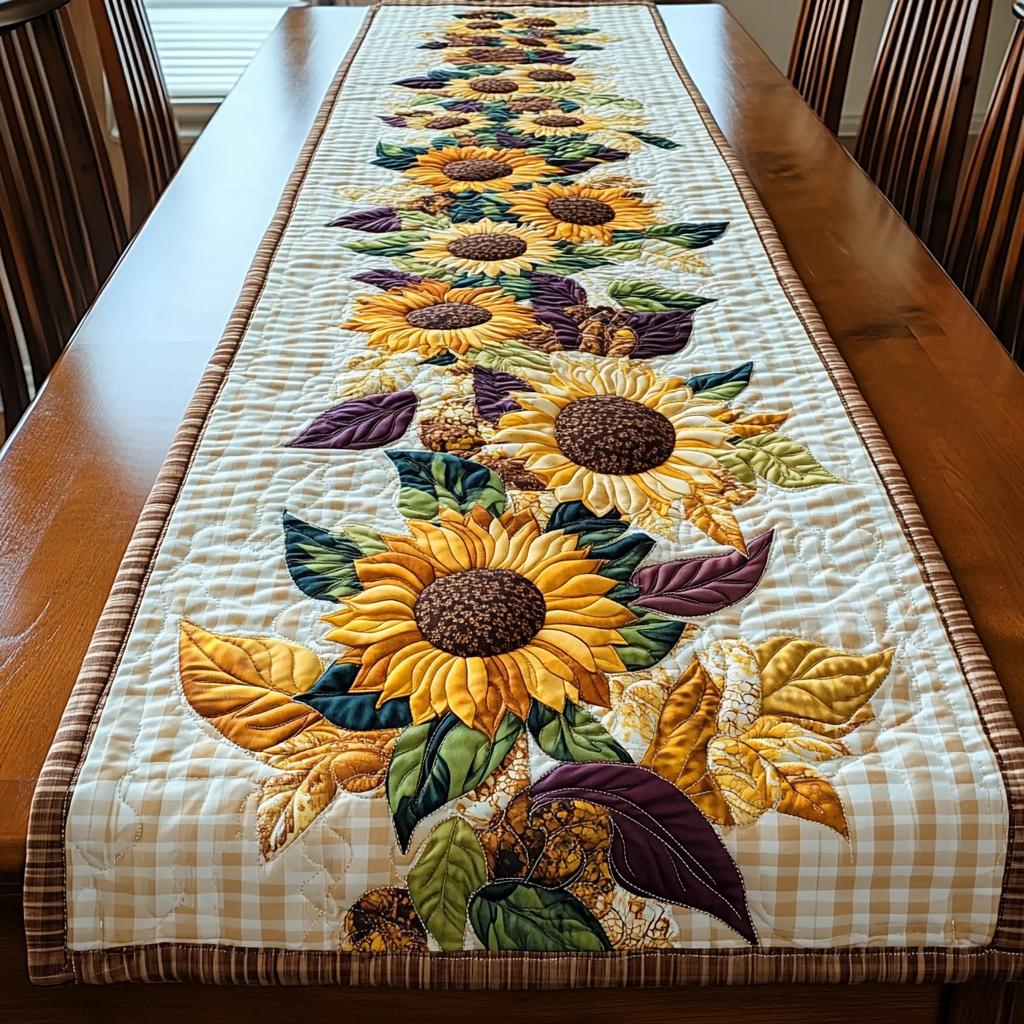 Sunlit Joy Quilted Table Runner Dining Room Decor Sunflower Items For Gifts