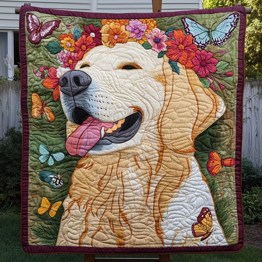 Sunlit Joyful Paws Quilted Blanket Labrador Retriever Blanket Dog Gift Ideas For Dog Owners