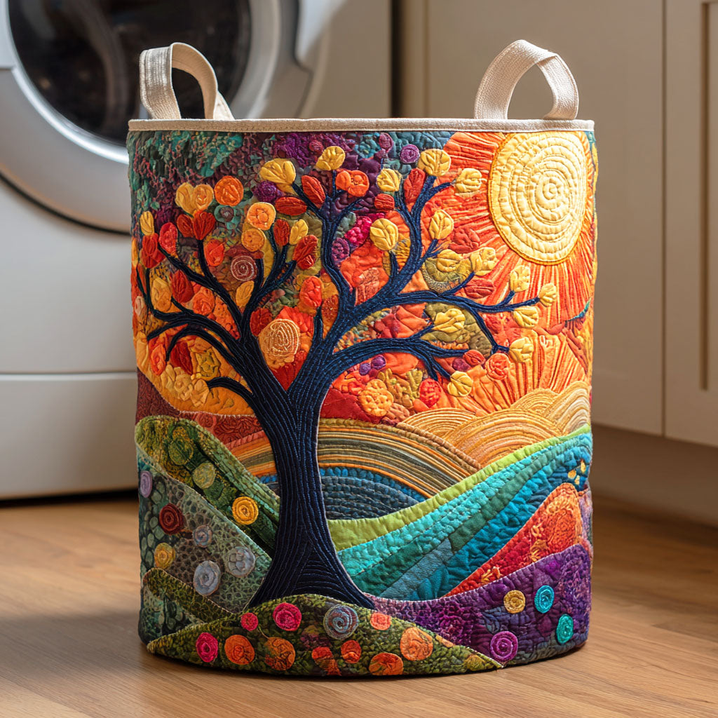 Sunlit Life Tree Quilted Laundry Basket Merch For Him