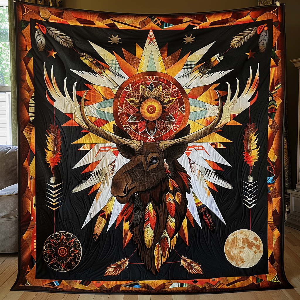 Sunlit Majesty Moose Quilted Blanket Moose Throw Blanket