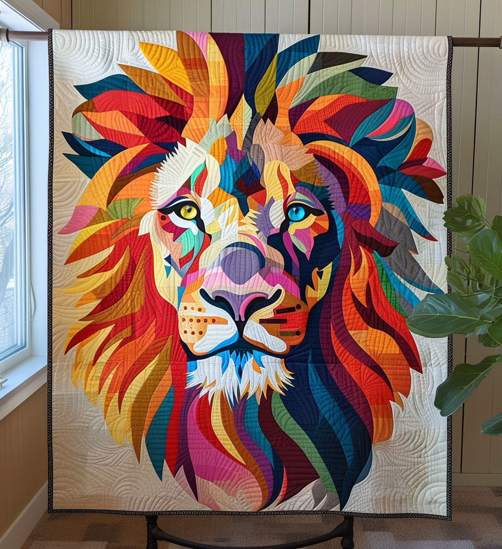 Sunlit Majesty Quilted Blanket Lion Blanket Gift For Animal Lover