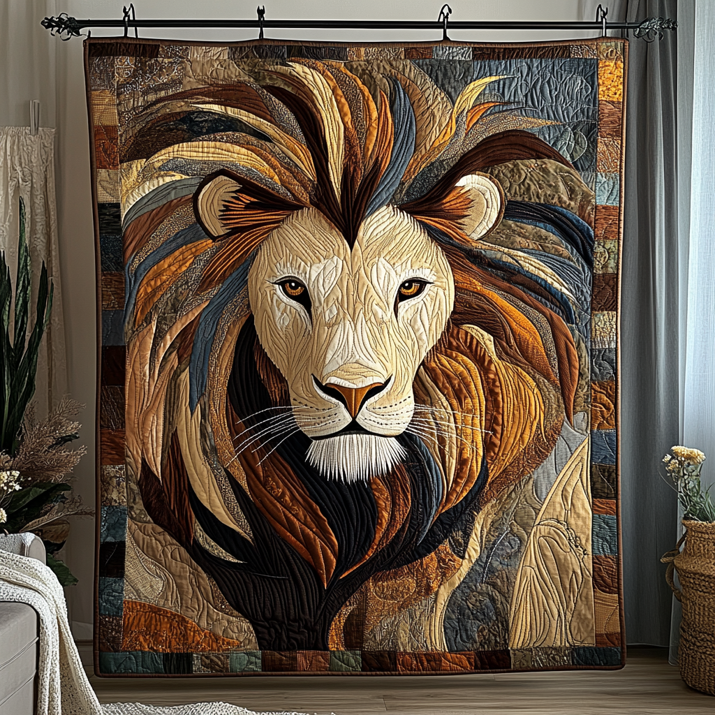 Sunlit Majesty Quilted Blanket Nice Throw Blanket Presents For Lion Lovers