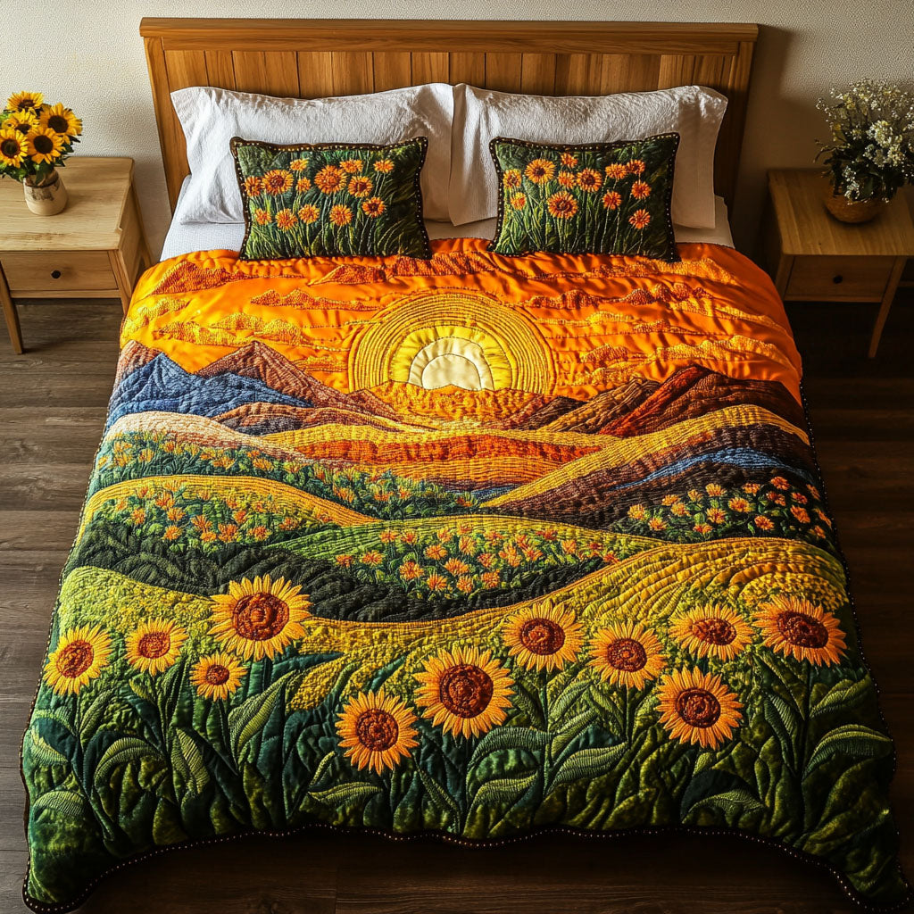 Sunlit Meadow Hills Quilted Bedding Set Best Comforter Sets Sunflower Christmas Gift Ideas