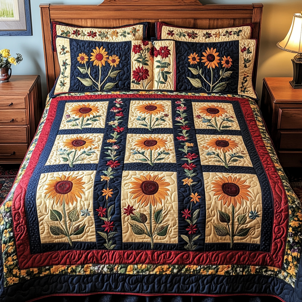 Sunlit Meadow Quilted Bedding Set Personalized Bedding Set Gift for Couples