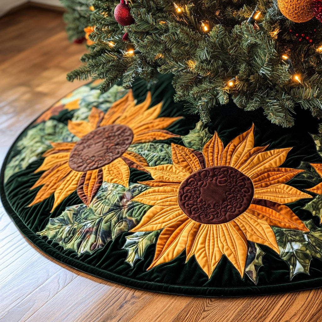 Sunlit Meadow Quilted Christmas Tree Skirt Luxury Quilted Tree Skirt Gift for Elegant Interiors