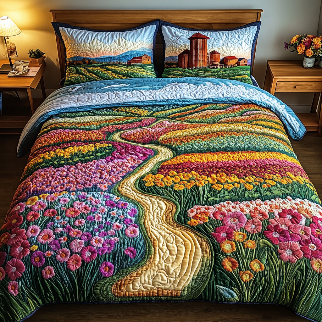 Sunlit Meadows Quilted Bedding Set Thoughtful Bedding Gift for Cozy Winter Nights