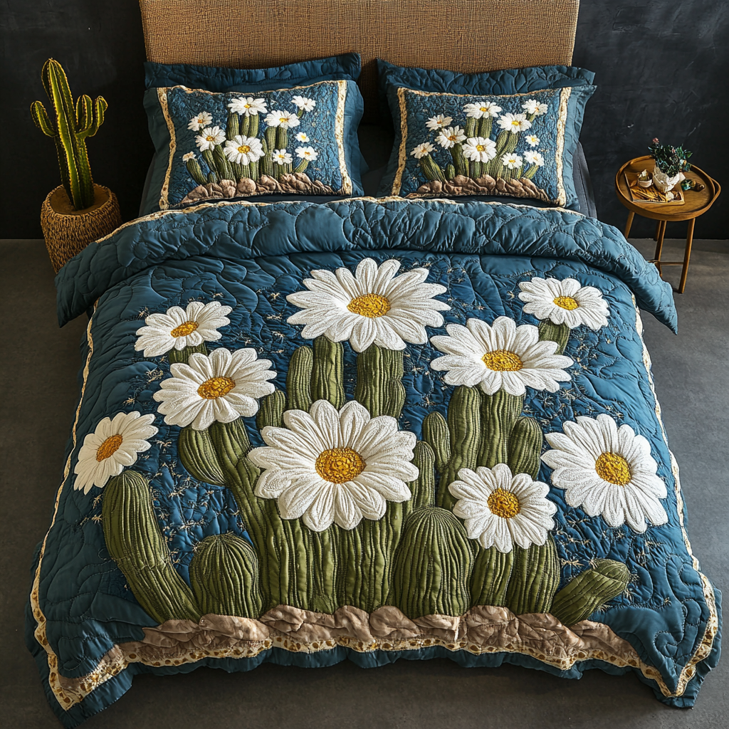 Sunlit Petals Quilted Bedding Set Aesthetic Room Decor Best Cactus Related Gifts