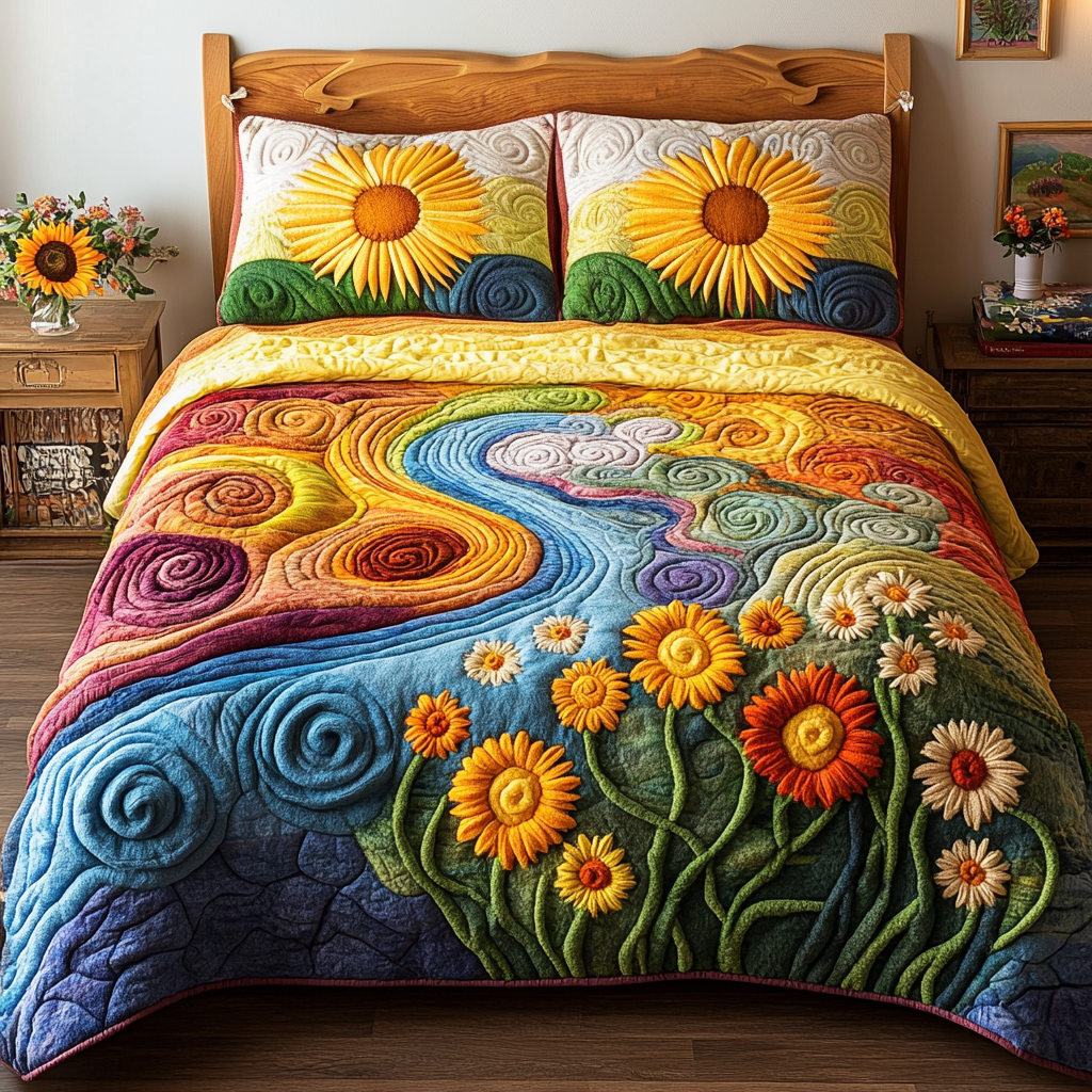 Sunlit Petals Quilted Bedding Set Bedroom Decor Ideas Sunflower Gift Items