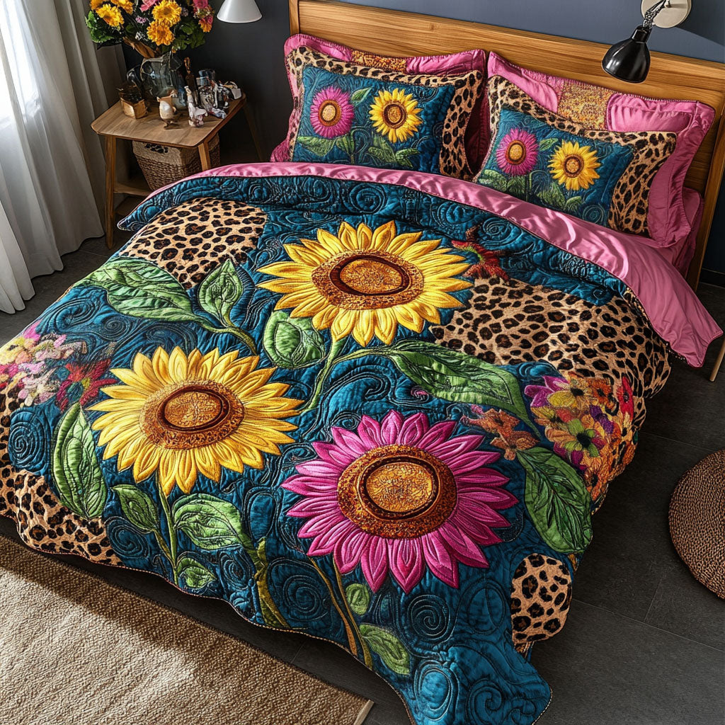 Sunlit Petals Quilted Bedding Set Best Bedspread Set Sunflower Gifts For Women