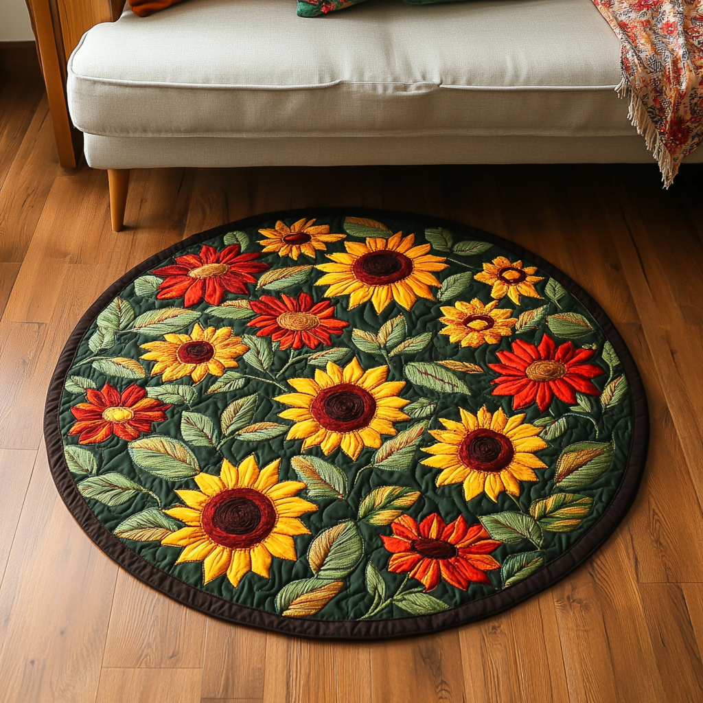 Sunlit Petals Quilted Round Mat Entry Way Ideas Gifts For Sunflower Lovers