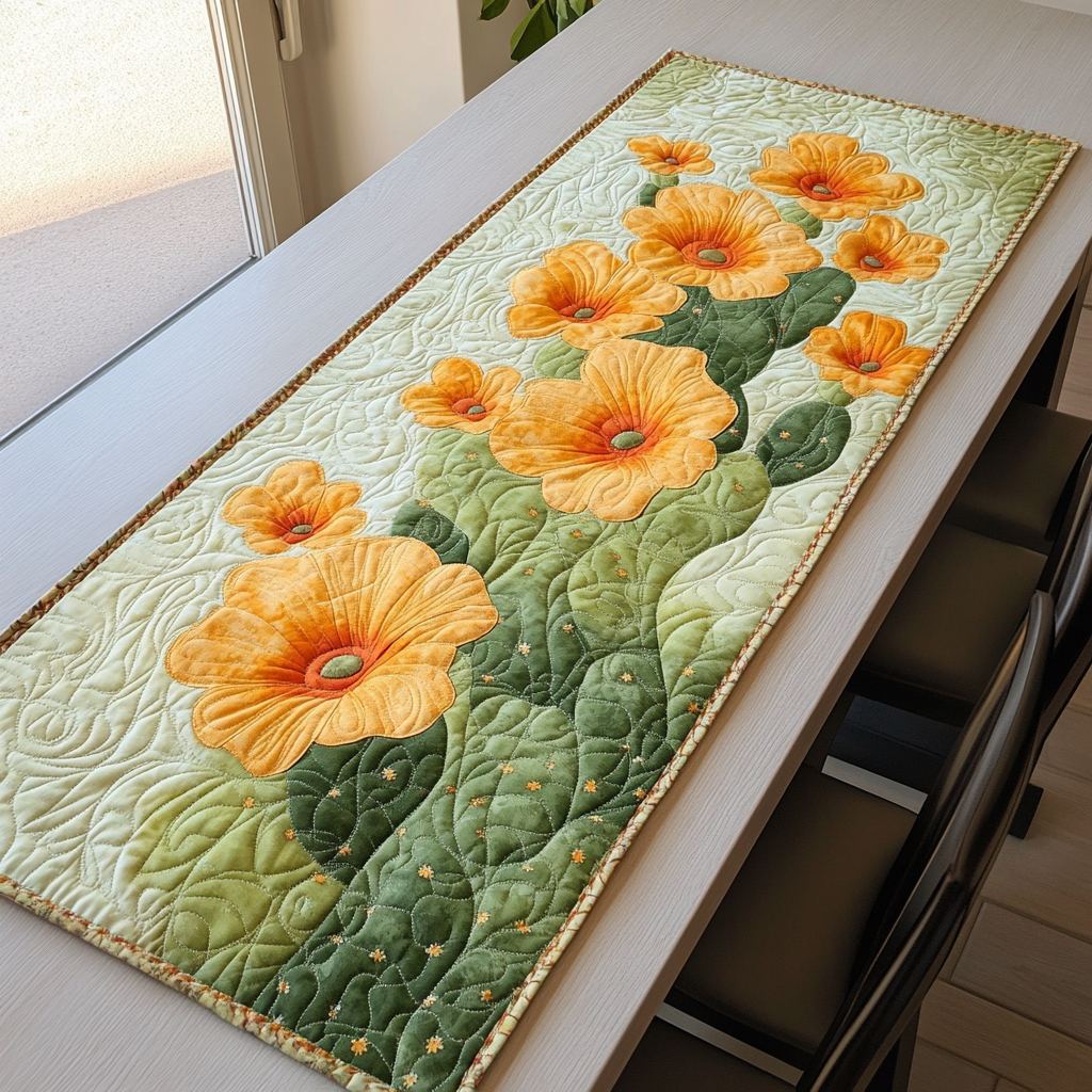 Sunlit Petals Quilted Table Runner Kitchen Decor Best Cactus Related Gifts