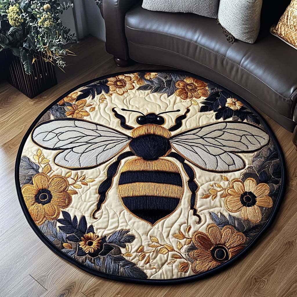 Sunlit Pollen Dance Quilted Round Mat Foyer Decor Ideas Sunflower Gifts For Her