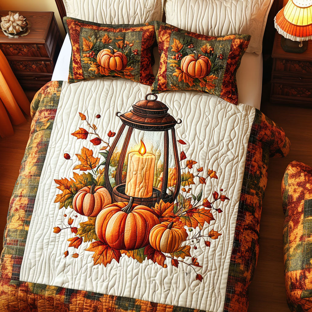Sunlit Pumpkins Quilted Bedding Set Cute Bedroom Decor Gift For Mid Autumn Festival