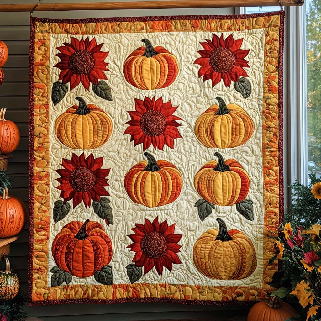 Sunlit Pumpkins Quilted Blanket Cozy Fall Gift Ideas