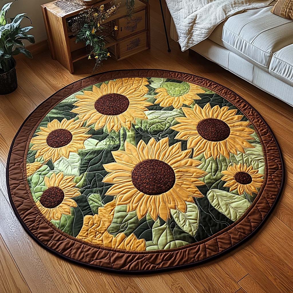 Sunlit Quilted Round Mat Christmas Entryway Decor Sunflower Gifts For Her