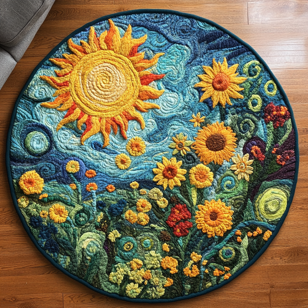 Sunlit Quilted Round Mat Door Entrance Decor Sunflower Theme Gifts