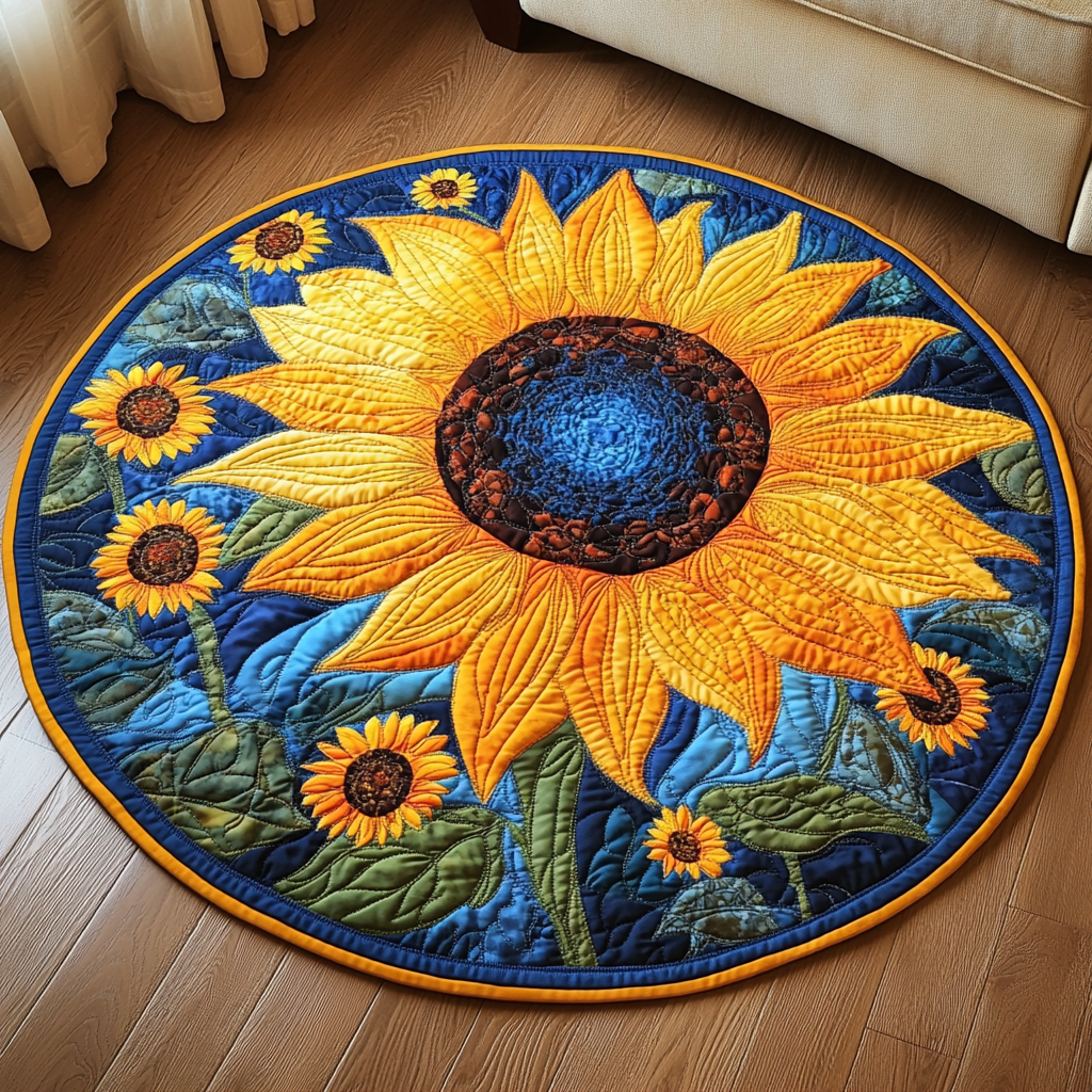 Sunlit Quilted Round Mat Front Door Decor Sunflower Gift Items