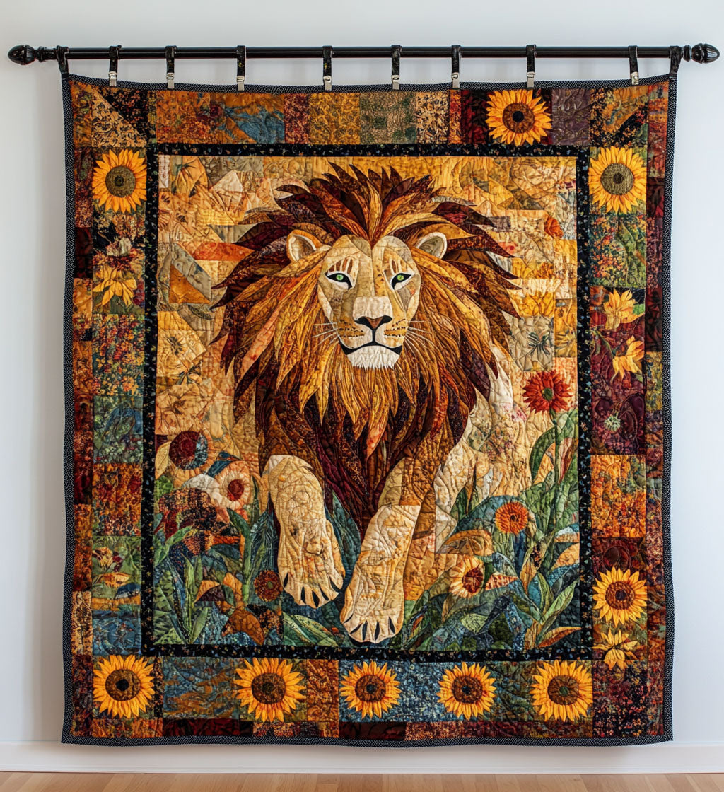 Sunlit Roar Quilted Blanket Lion Blanket Gift For Animal Lover
