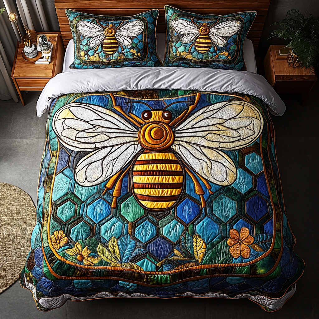 Sunlit Stripes Quilted Bedding Set Cute Bedroom Decor Bee Gifts For Men