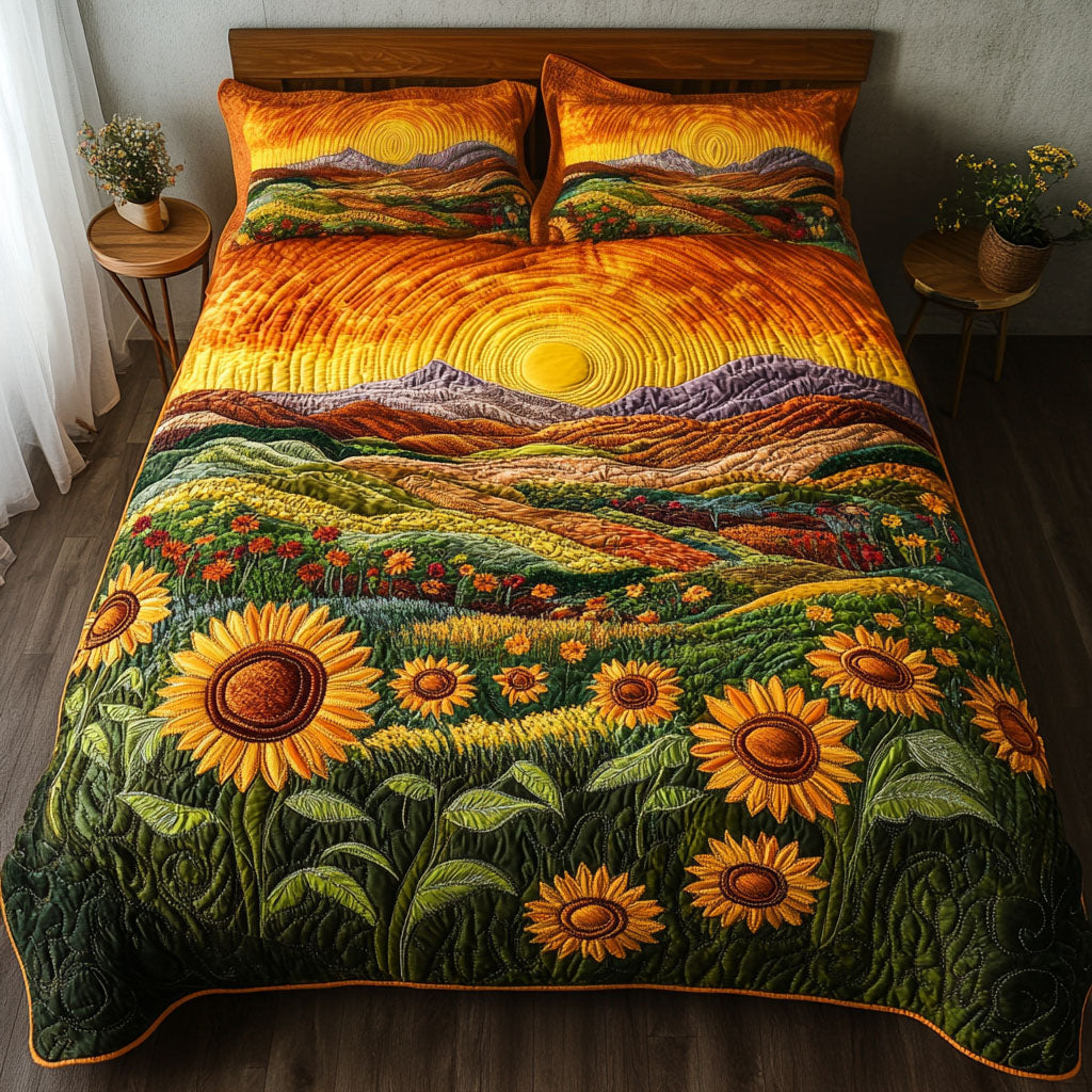 Sunlit Valley Bloom Quilted Bedding Set Lovely Bedroom Gift Idea for Housewarming