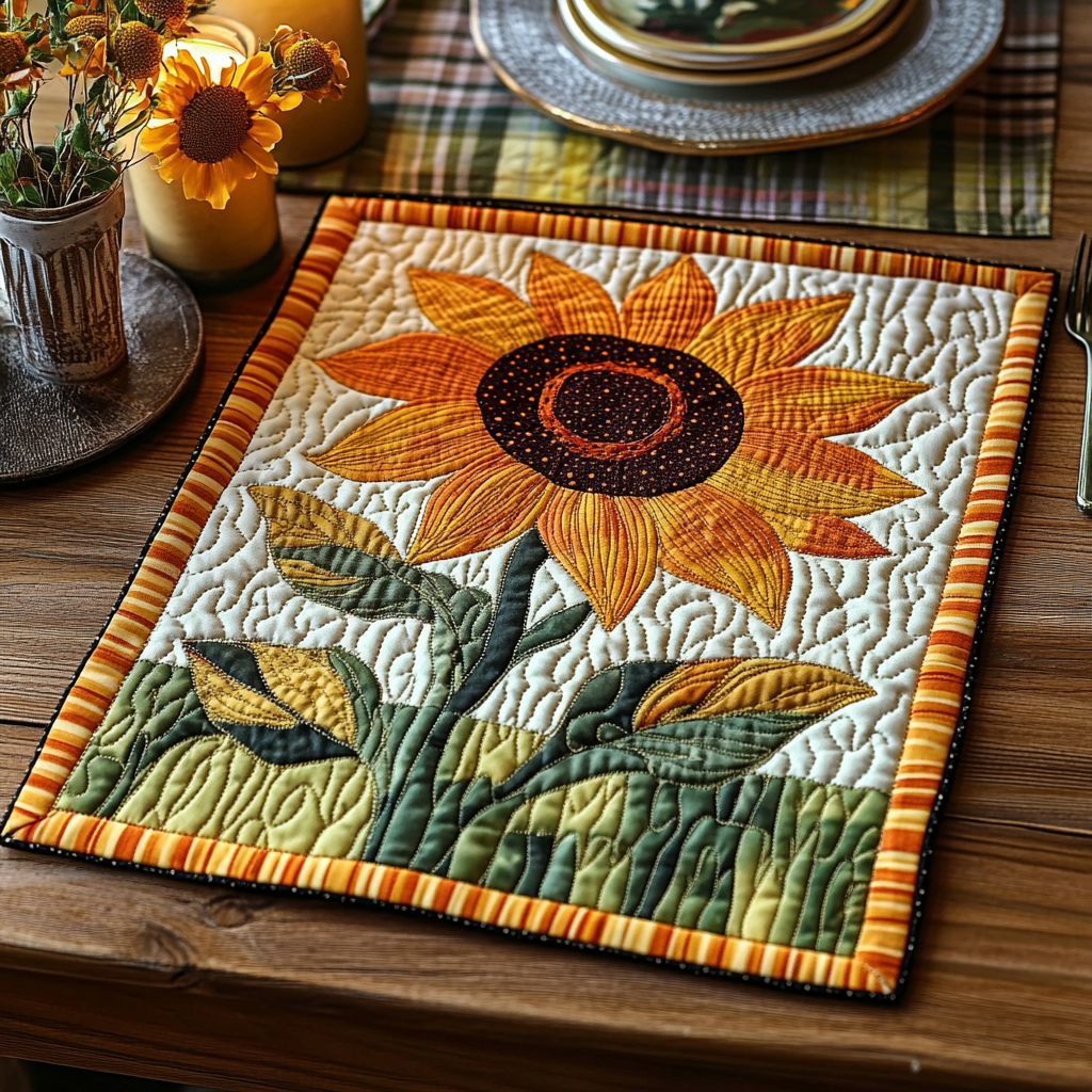 Sunlit Whispers Quilted Place Mat Christmas Decor Sunflower Gifts For Friends