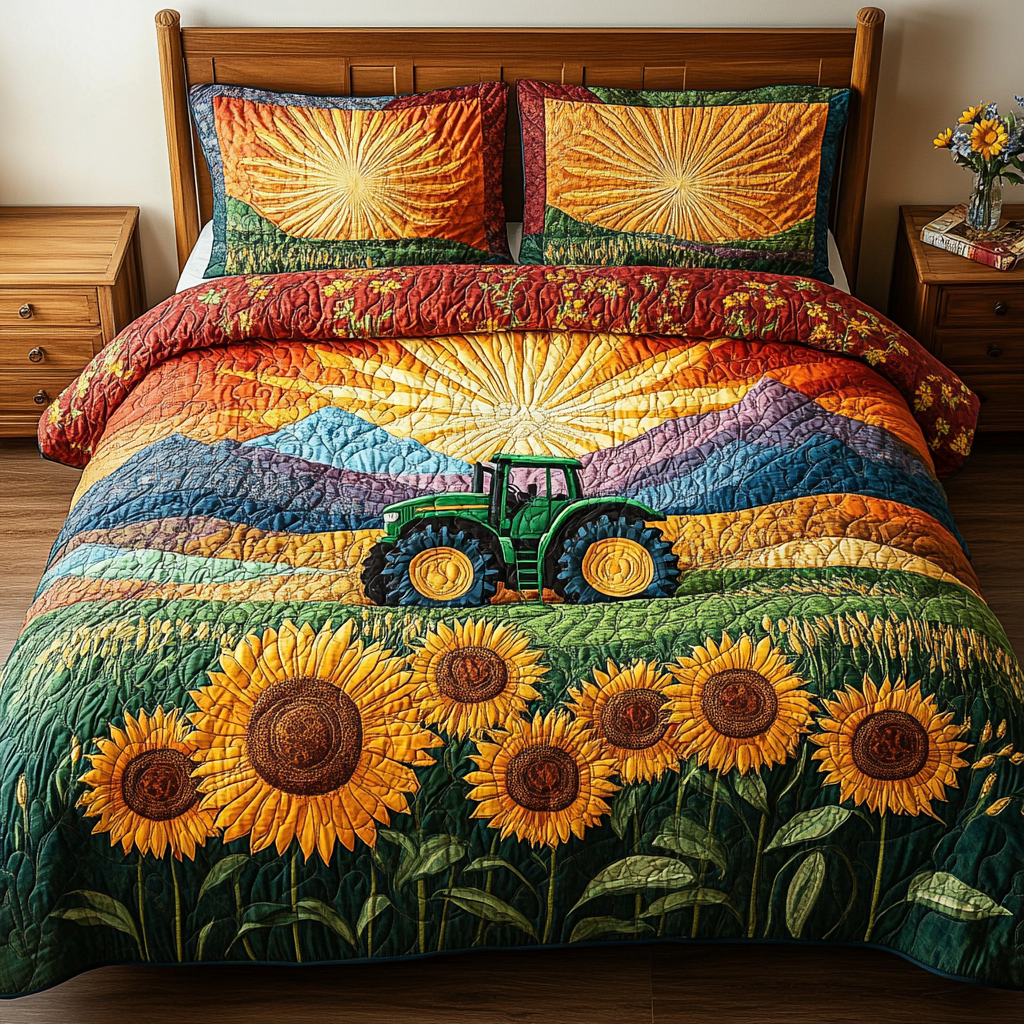 Sunny Acres Quilted Bedding Set Cute Room Decor Tractor Gifts For Men