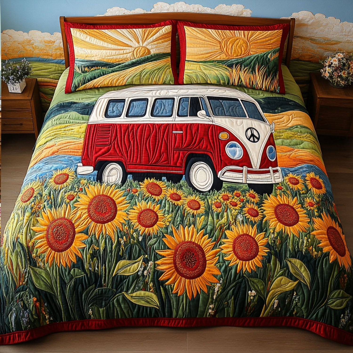 Sunny Adventures Quilted Bedding Set Best Bedspread Set Birthday Gift Ideas For Hippies
