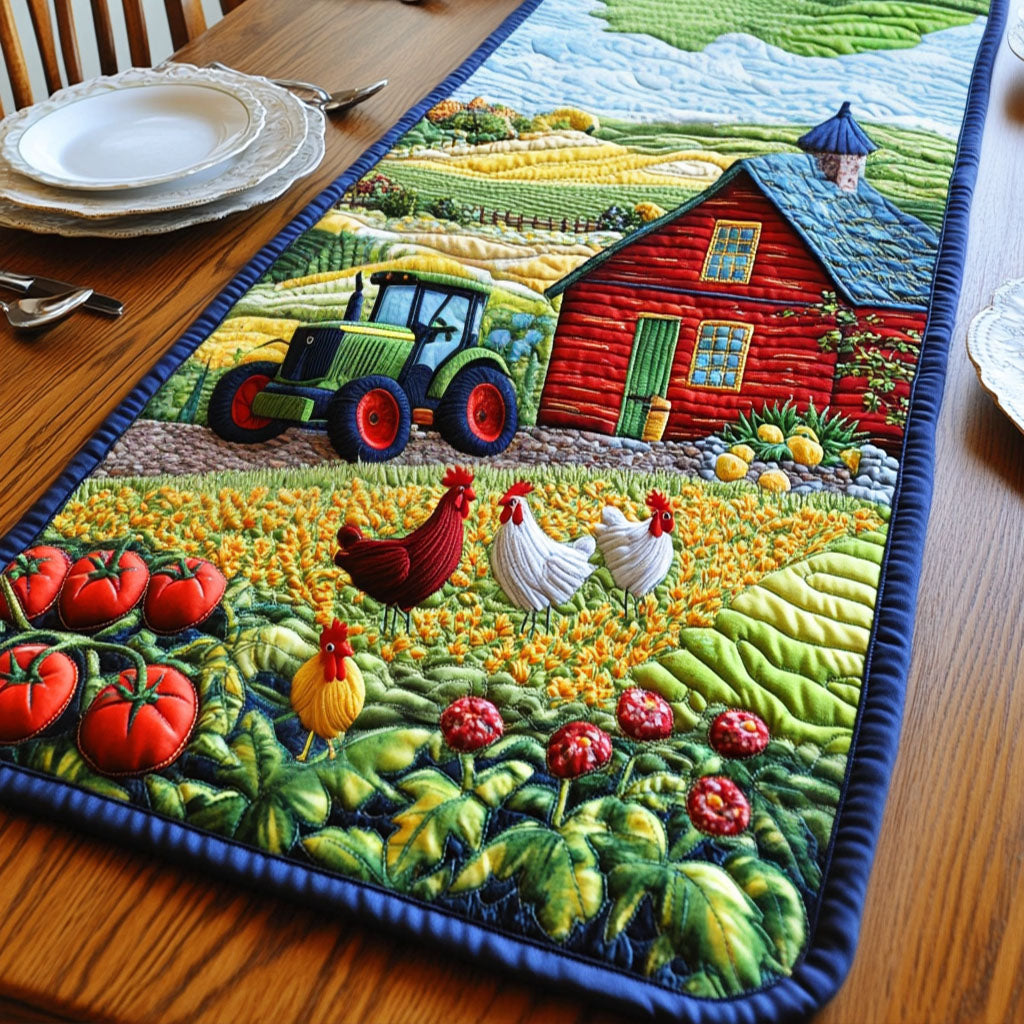 Sunny Barn and Tractor Quilted Table Runner Kitchen Decor Tractor Gifts For Men