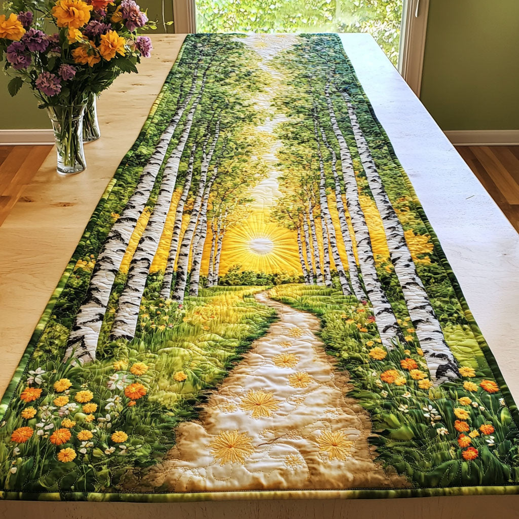 Sunny Birch Path Quilted Table Runner Dining Table Decor Ideas Cool Gifts For Nature Lovers