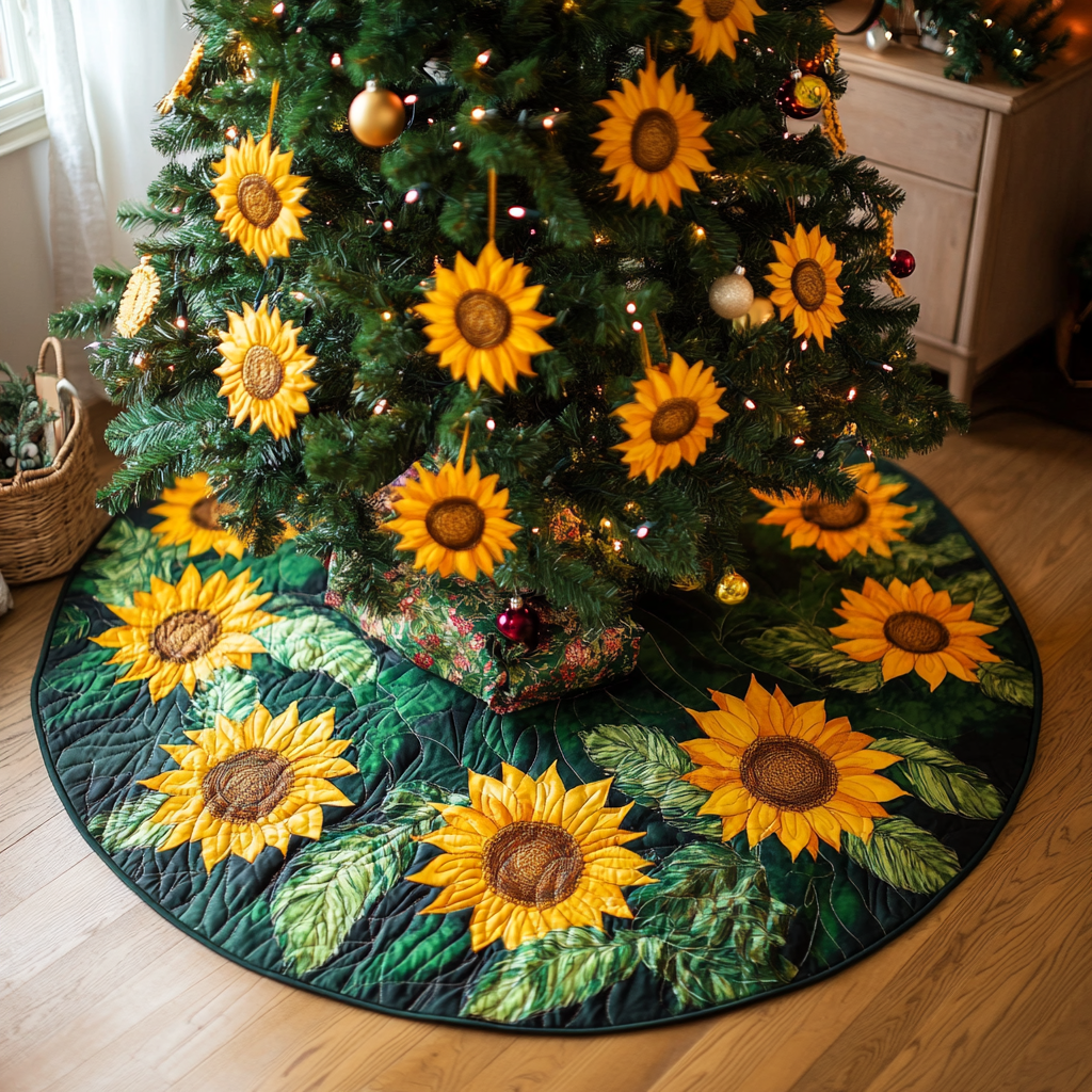 Sunny Bloom Christmas Quilted Tree Skirt Thoughtful Holiday Gift with Quilted Tree Skirt