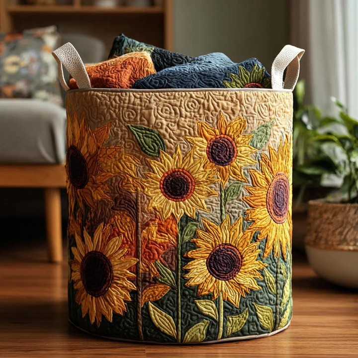 Sunny Bloom Floral Quilted Laundry Basket Bright Garden Home Organizer Best Gift For Flower Lovers