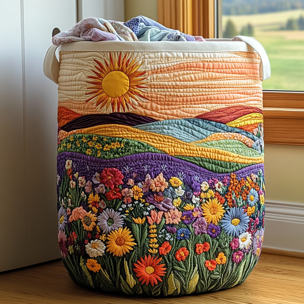 Sunny Bloom Quilted Laundry Basket Creative Gift For Family