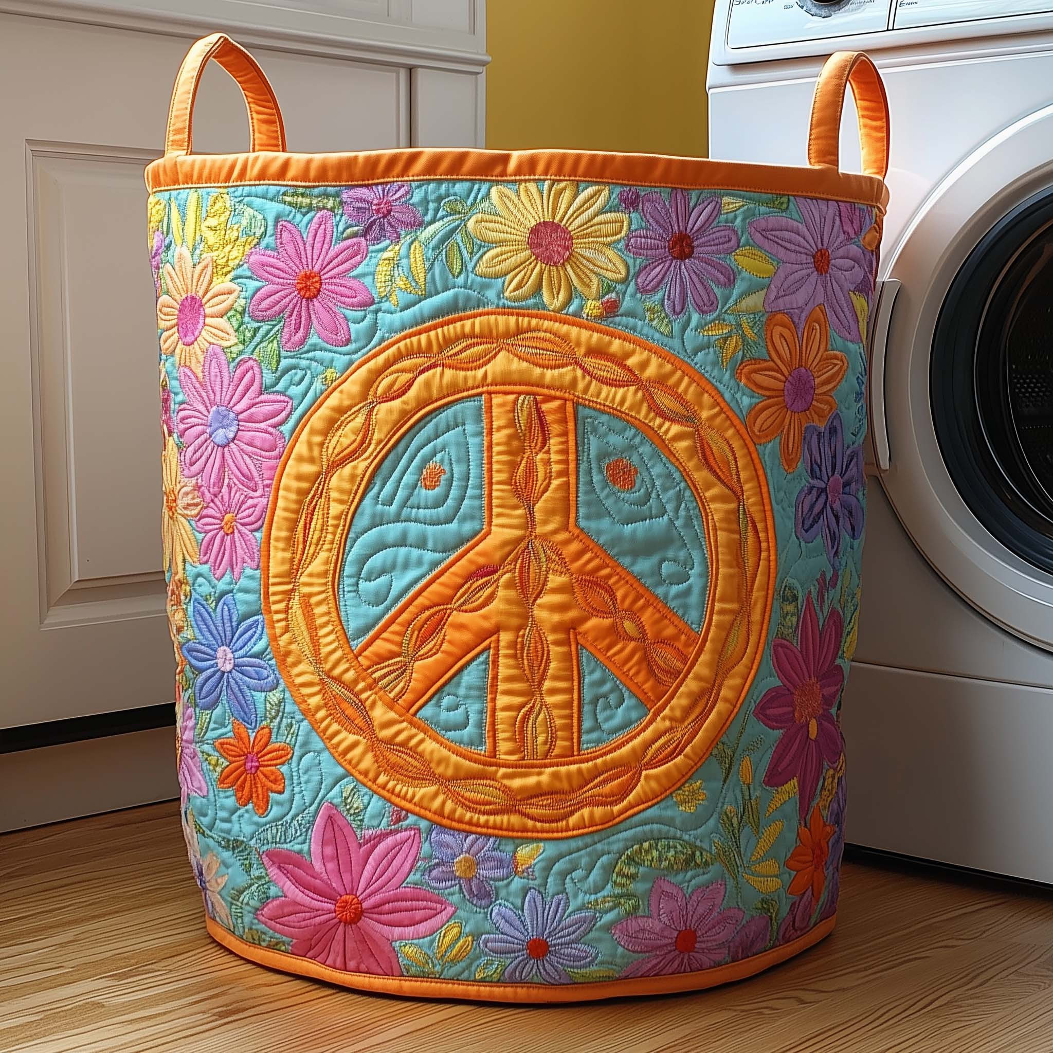 Sunny Bloom Quilted Laundry Basket Hippie Themed Laundry Room Decorations