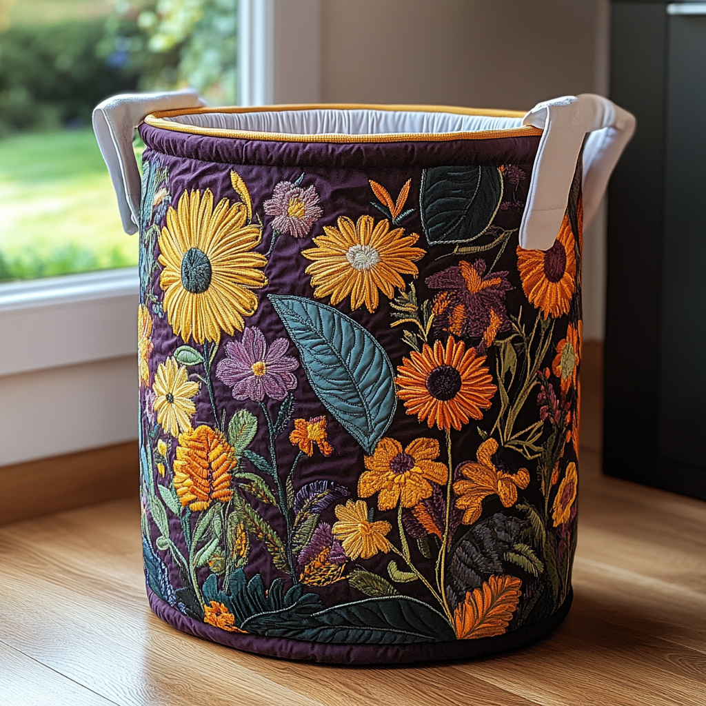 Sunny Bloom Quilted Laundry Basket Merch For Her