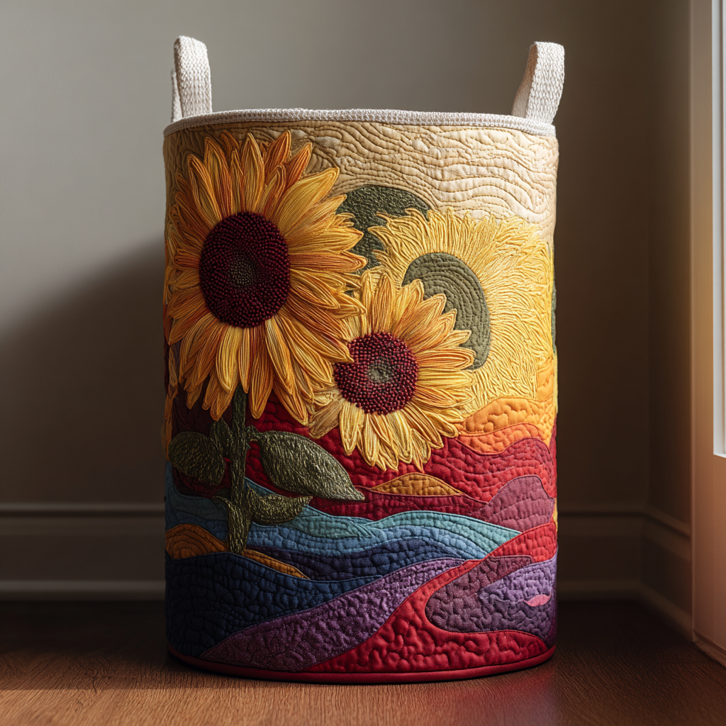 Sunny Bloom Quilted Laundry Basket Quilted Fabric Laundry Bin for Organized Living