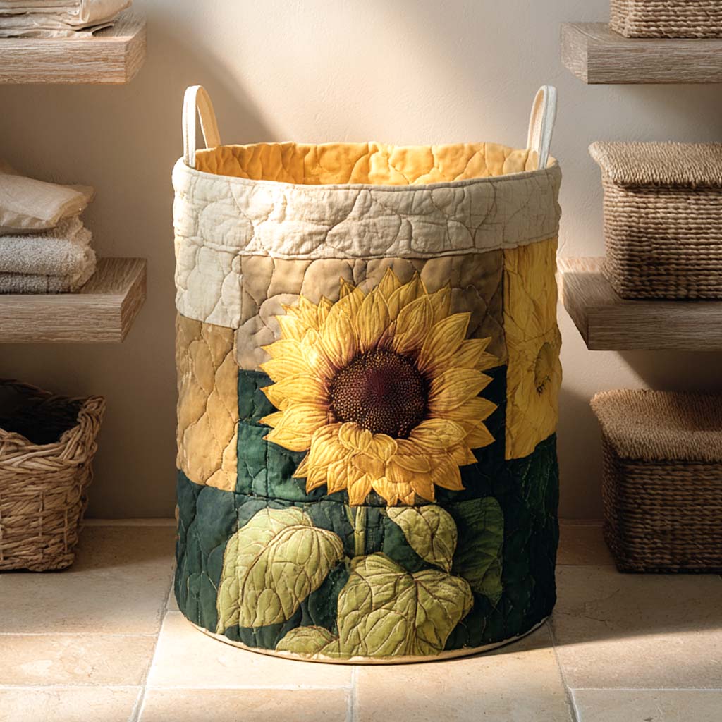 Sunny Bloom Quilted Laundry Basket Thoughtful Quilted Basket Gift for Home Essentials
