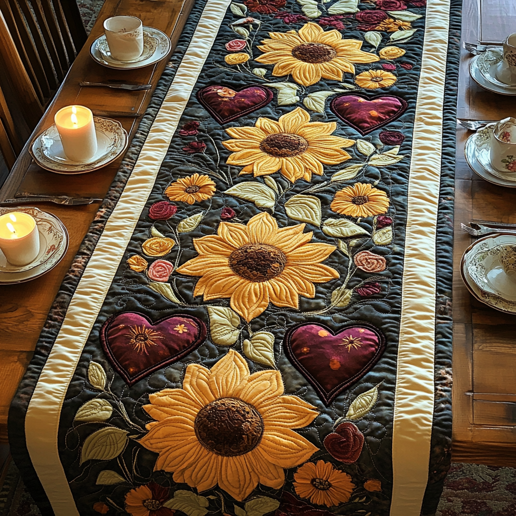 Sunny Bloom Quilted Table Runner Floral Table Topper Dining Room Decor Ideas