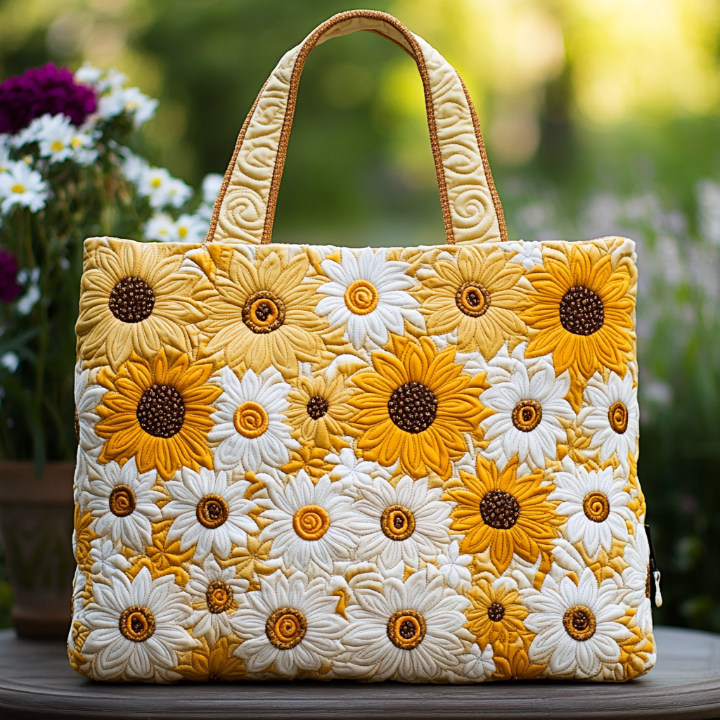 Sunny Bloom Quilted Tote Bag Sunflower Gifts For Women