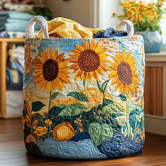 Sunny Bloom Wildflower Garden Quilted Laundry Basket Floral Home Organizer Best Gift For Flower Lovers