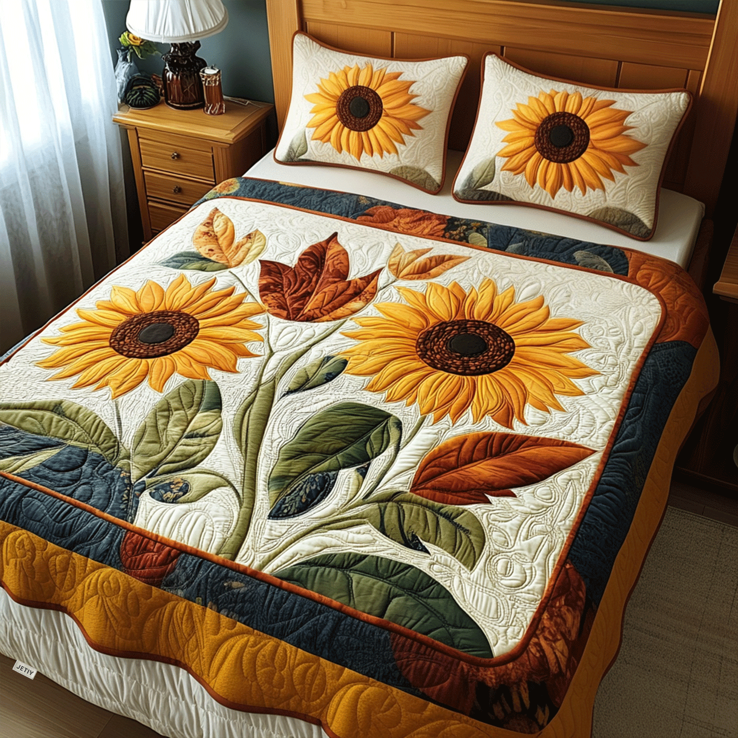 Sunny Blooms Quilted Bedding Set King Size Comforter Useful Gift for Dad