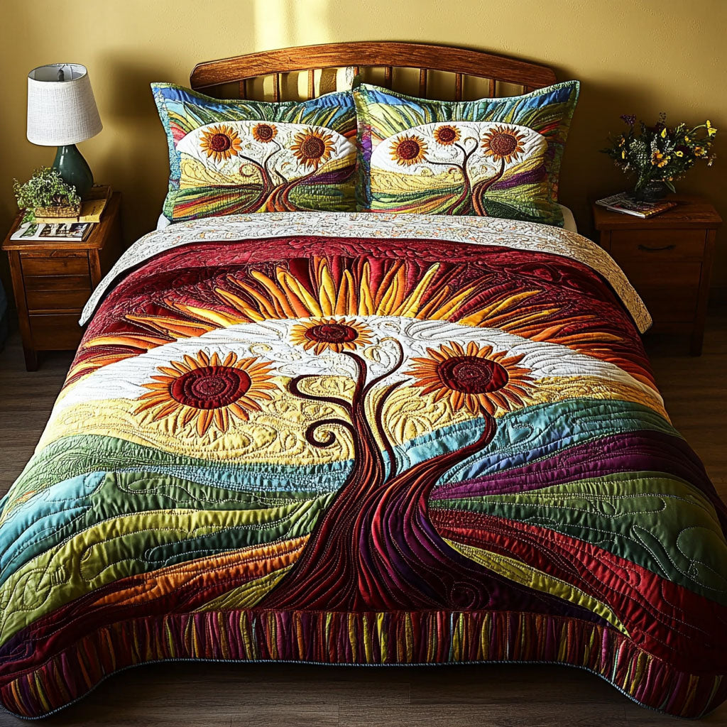 Sunny Blossom Escape Quilted Bedding Set Cute Bedroom Decor Sunflower Gifts For Friends