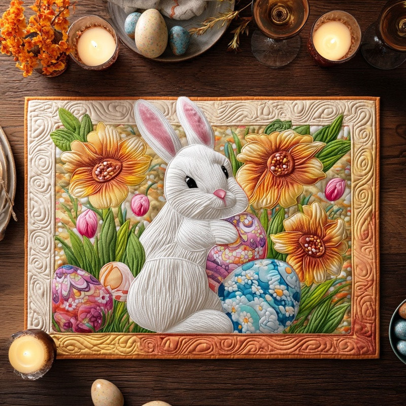 Sunny Bunny Fields Quilted Table Topper Easter Spring Table Decor Cute Gift For Easter Lovers