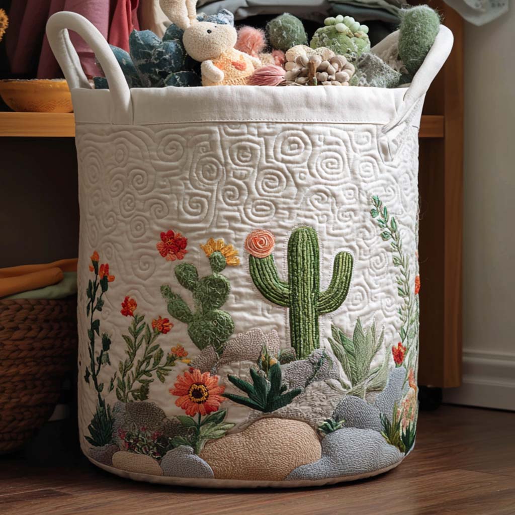 Sunny Cactus Quilted Laundry Basket Elegant Quilted Laundry Tote Gift for Daily Organization