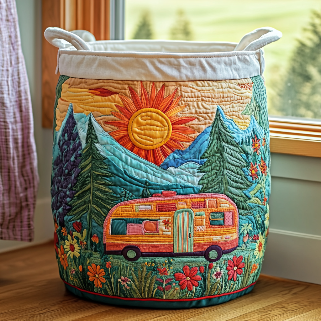 Sunny Camp Quilted Laundry Basket Luxury Quilted Storage Basket Gift for Home Decor Lovers