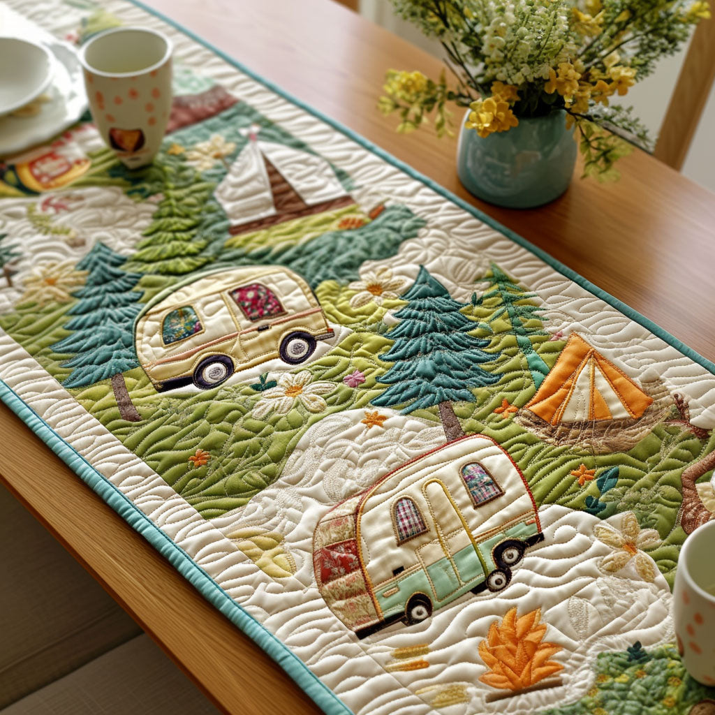 Sunny Camper Meadow Quilted Table Runner Camping Runner Best Gifts For New Moms