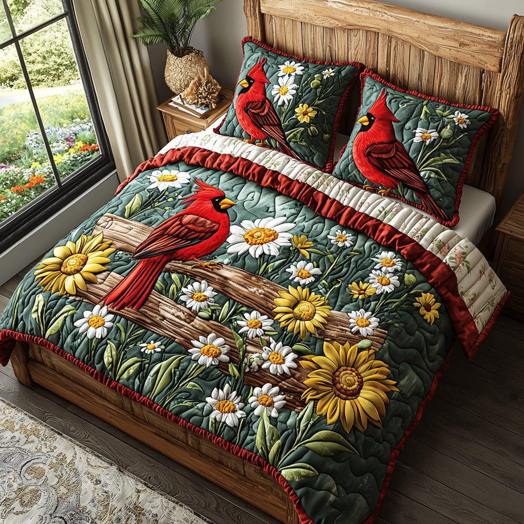 Sunny Cardinal Quilted Bedding Set Best Bedspread Set Red Cardinal Gifts For Mom
