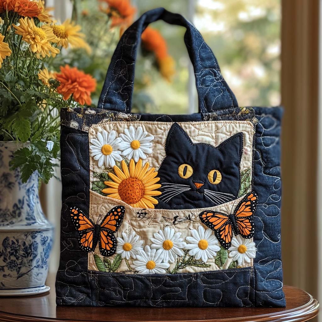 Sunny Cat Quilted Tote Bag Cat Lover Gifts For Him