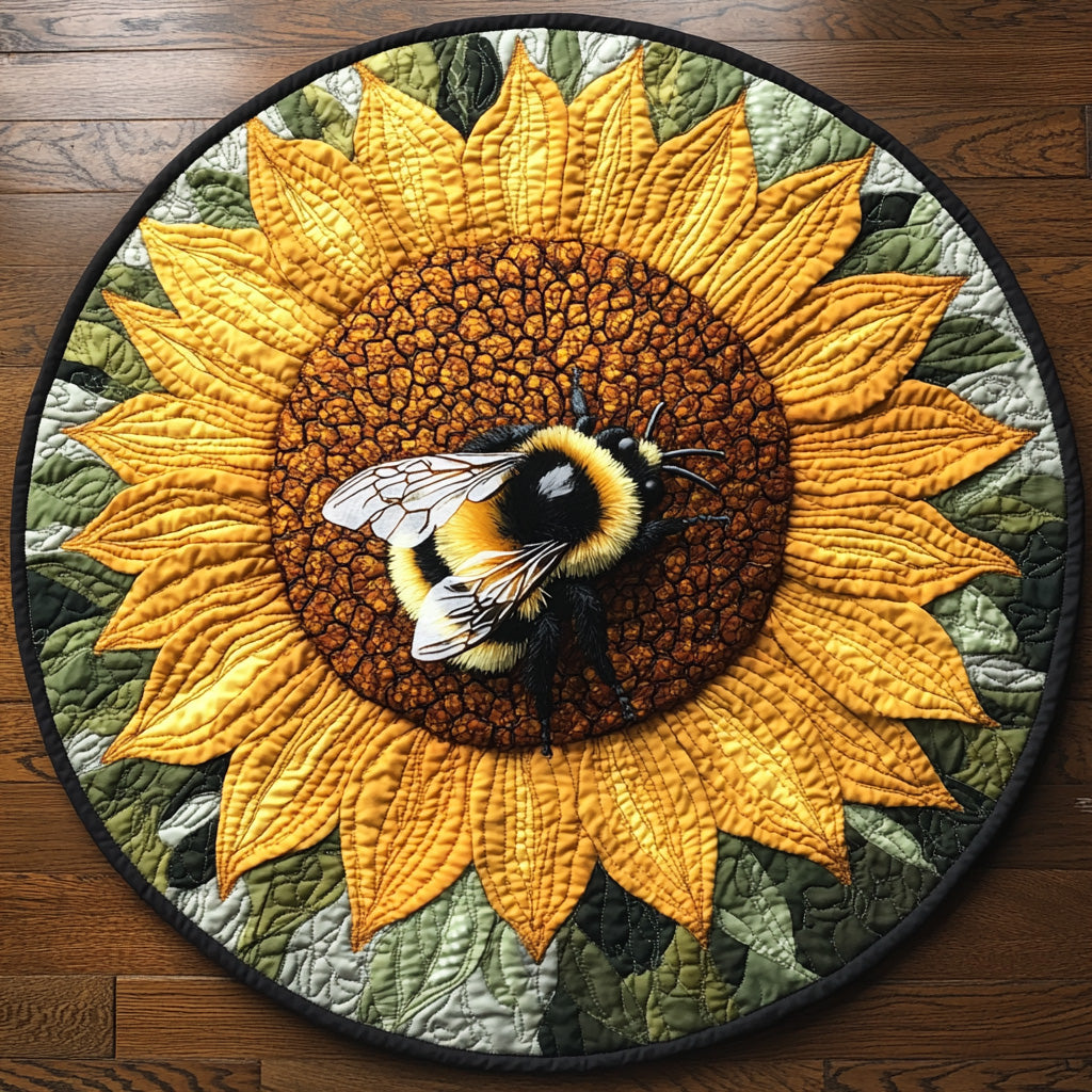 Sunny Charm Quilted Round Mat Home Entrance Decor Ideas Gifts For Sunflower Lovers