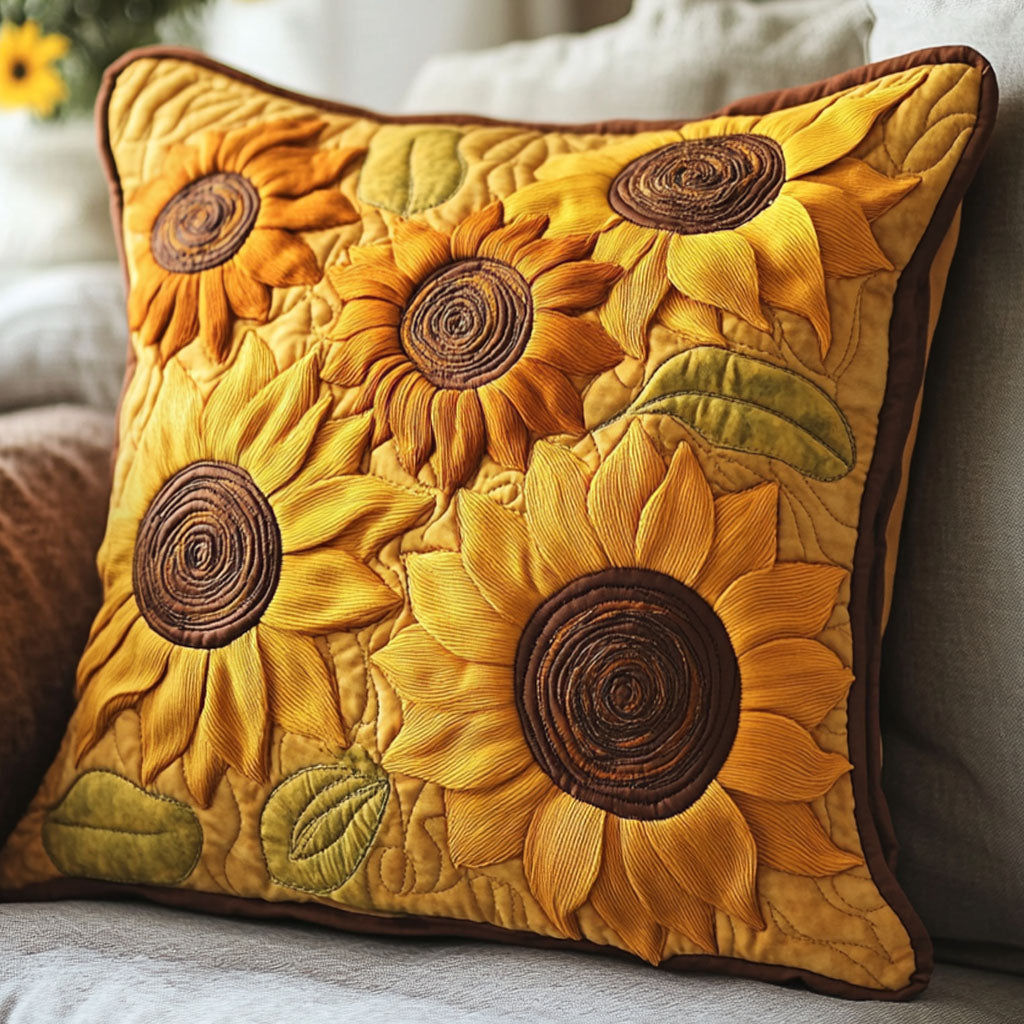 Sunny Cluster Quilted Pillow Case Decorative Pillow Covers Sunflower Theme Gifts