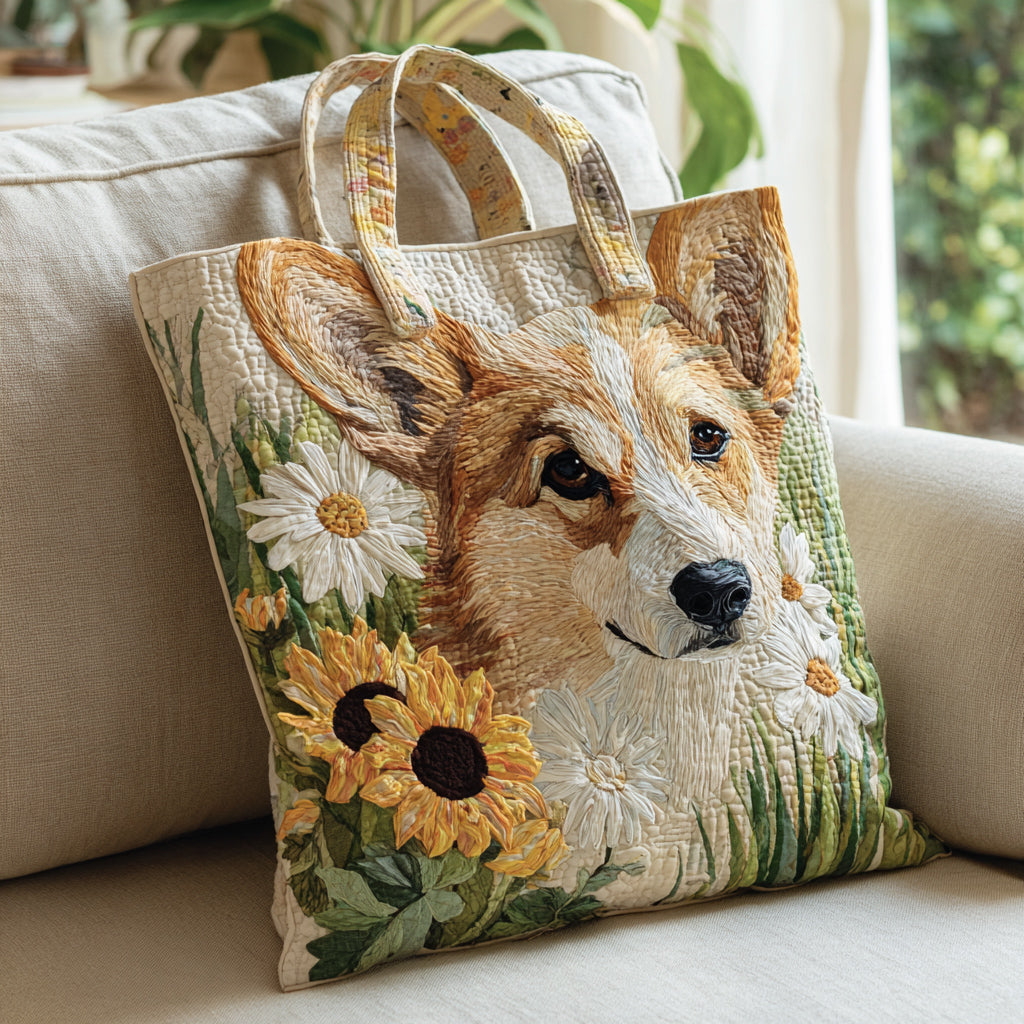 Sunny Corgi Quilted Tote Bag Gifts For Dog Lovers